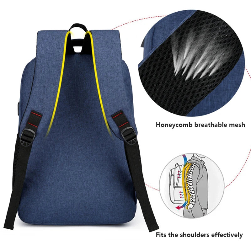 Classic Men Waterproof Backpack USB Charging Large Capacity Travel Laptop Backpack School Bag